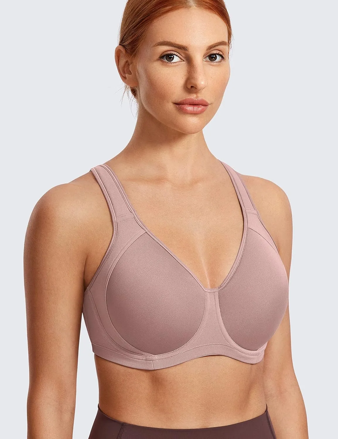SYROKAN High Impact Sports Bras for Women Support Underwire Cross Back Large Bust Cool Comfort Molded Cup