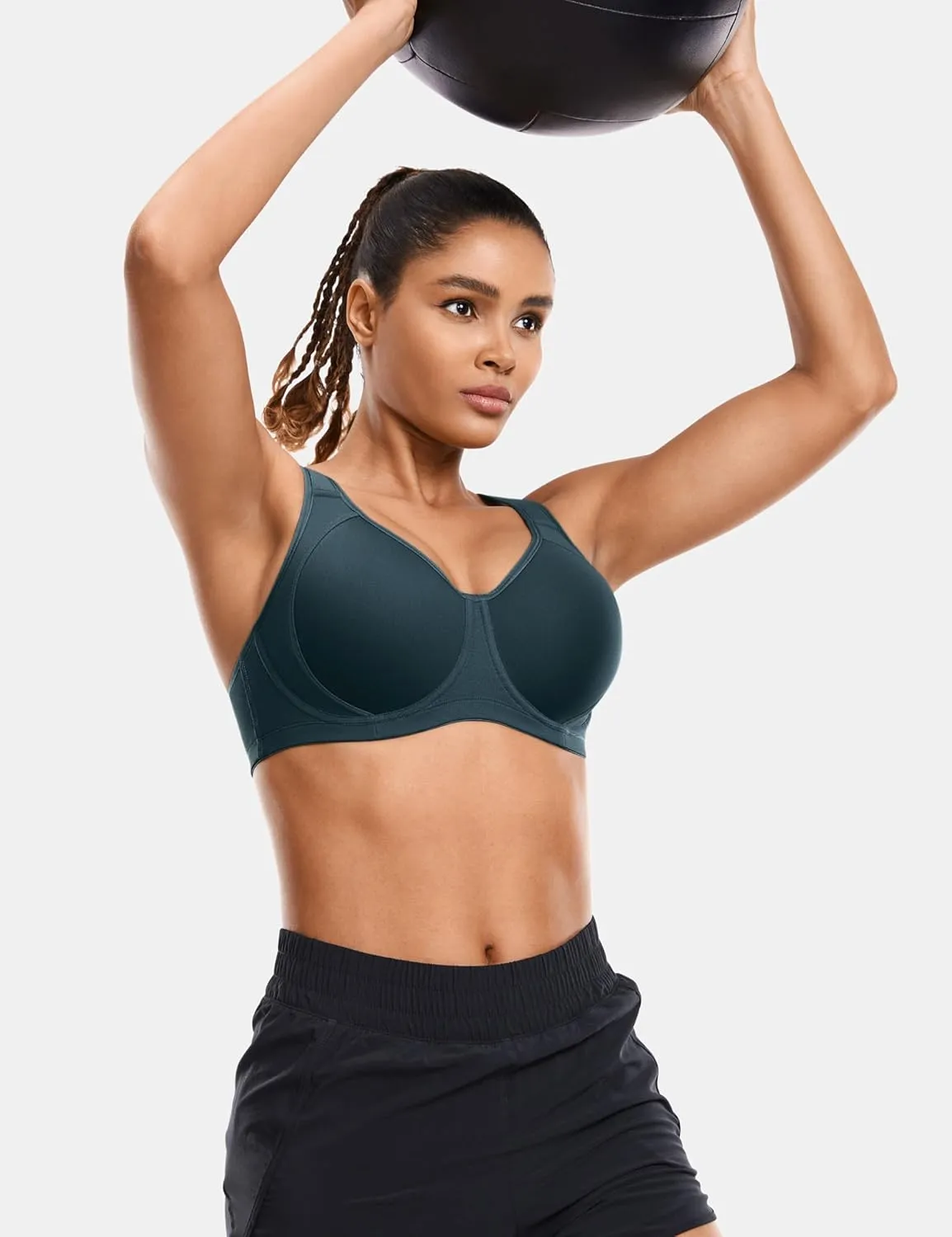 SYROKAN High Impact Sports Bras for Women Support Underwire Cross Back Large Bust Cool Comfort Molded Cup