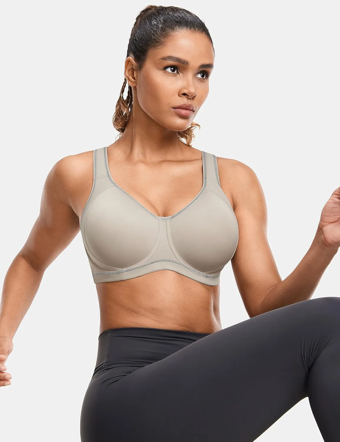 SYROKAN High Impact Sports Bras for Women Support Underwire Cross Back Large Bust Cool Comfort Molded Cup