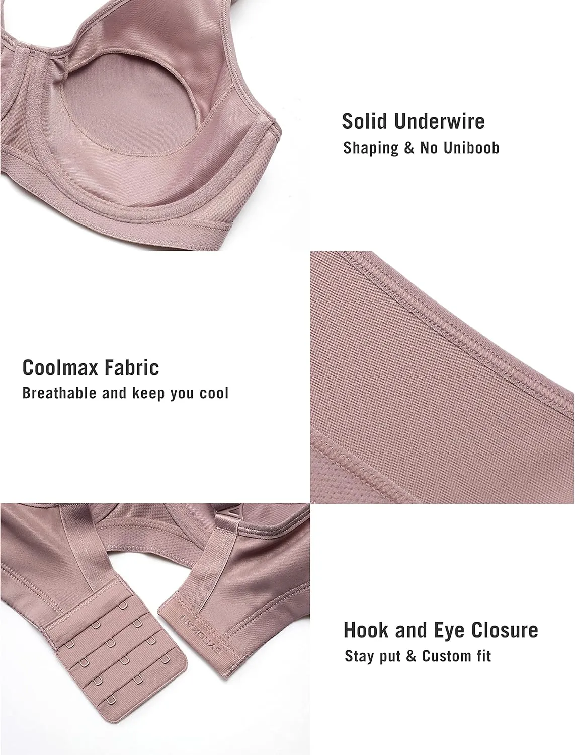 SYROKAN High Impact Sports Bras for Women Support Underwire Cross Back Large Bust Cool Comfort Molded Cup