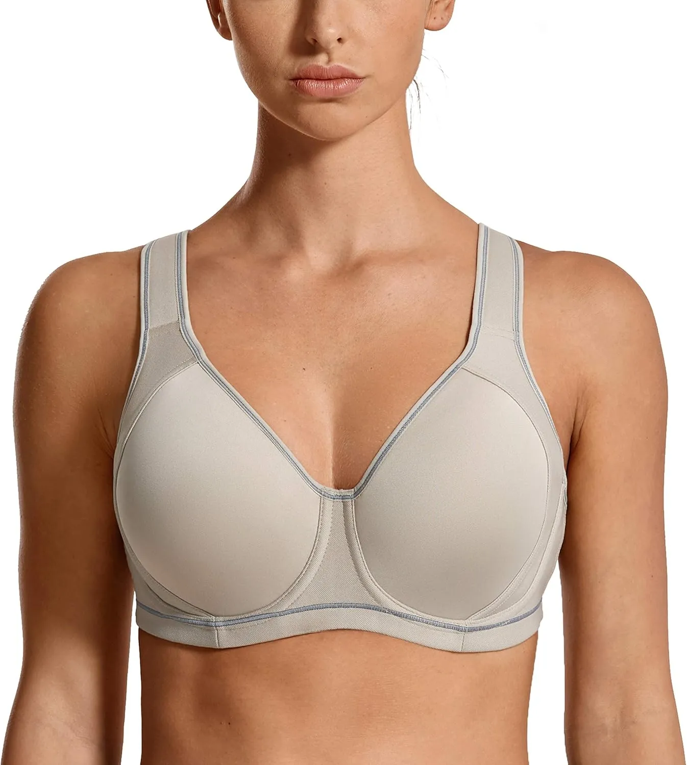 SYROKAN High Impact Sports Bras for Women Support Underwire Cross Back Large Bust Cool Comfort Molded Cup