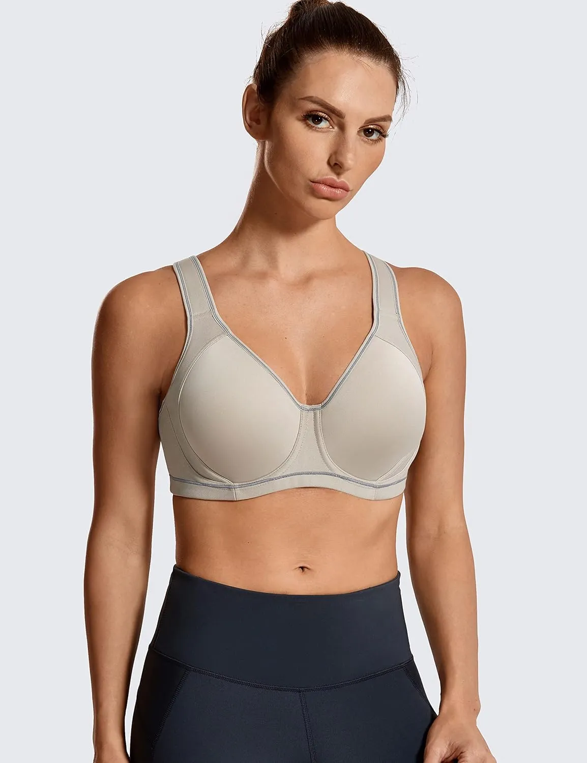 SYROKAN High Impact Sports Bras for Women Support Underwire Cross Back Large Bust Cool Comfort Molded Cup