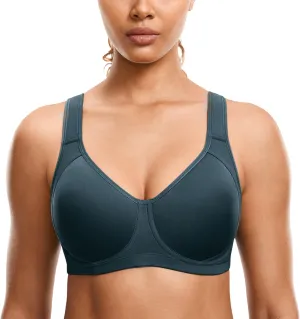 SYROKAN High Impact Sports Bras for Women Support Underwire Cross Back Large Bust Cool Comfort Molded Cup