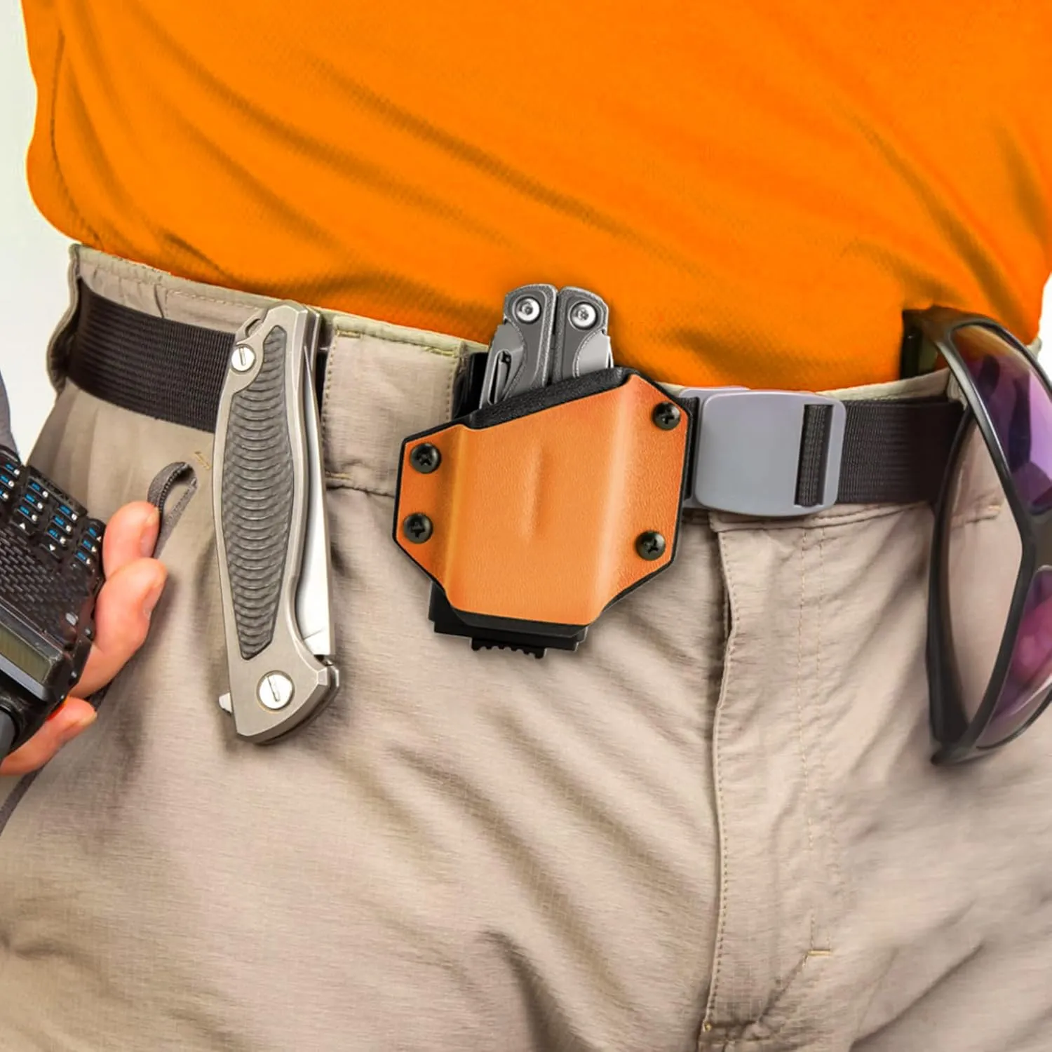 TACTICAL GEEK TX1 Multi-Tool Sheath, EDC Multi Tool Sheath Holder Holster, Adjustable Sheath with Back Clip for Belt, Multi-Tool not Included (Orange)