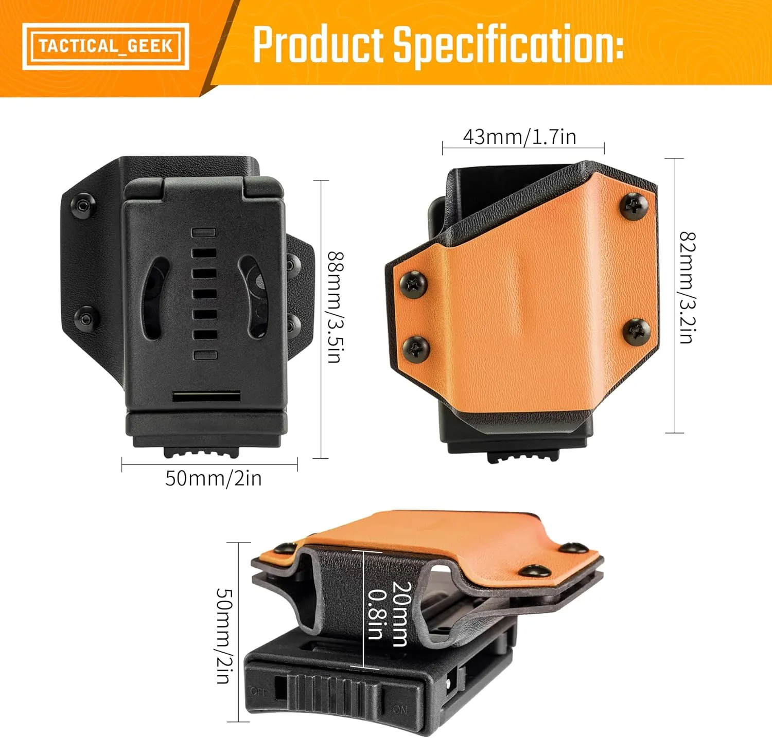 TACTICAL GEEK TX1 Multi-Tool Sheath, EDC Multi Tool Sheath Holder Holster, Adjustable Sheath with Back Clip for Belt, Multi-Tool not Included (Orange)