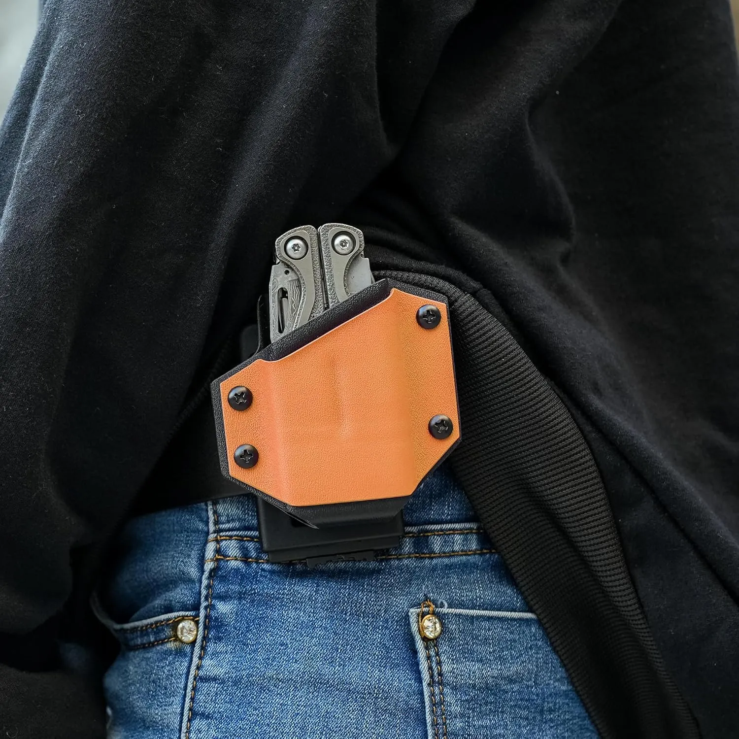 TACTICAL GEEK TX1 Multi-Tool Sheath, EDC Multi Tool Sheath Holder Holster, Adjustable Sheath with Back Clip for Belt, Multi-Tool not Included (Orange)