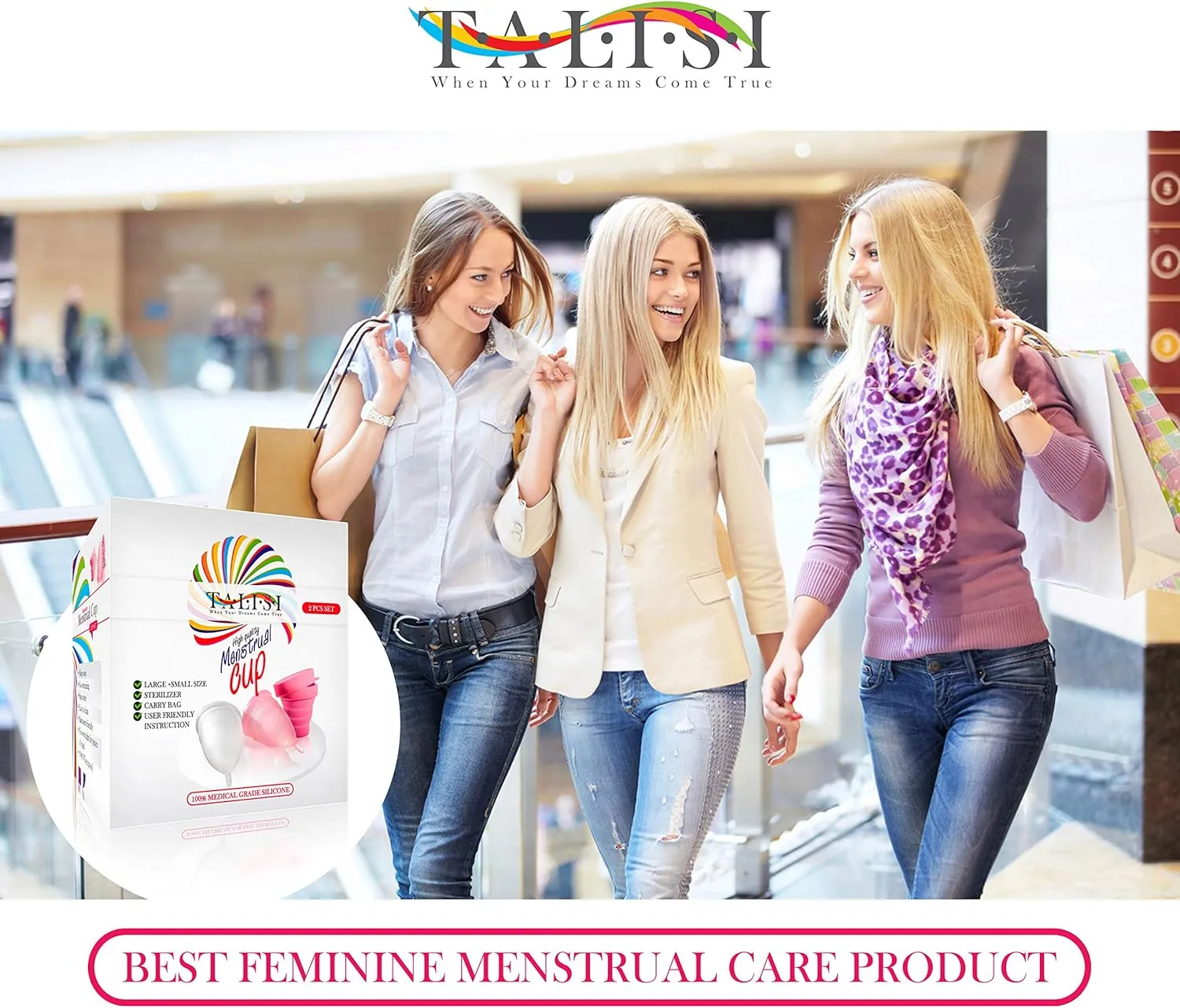 Talisi Menstrual Cups Set of 2 with Collapsible Cleaner Silicone Sterilizer - Soft Reusable Period Kit - Tampon Pads Disc Alternative - Menstruation Feminine Cup Regular, Heavy Flow (Small & Large)