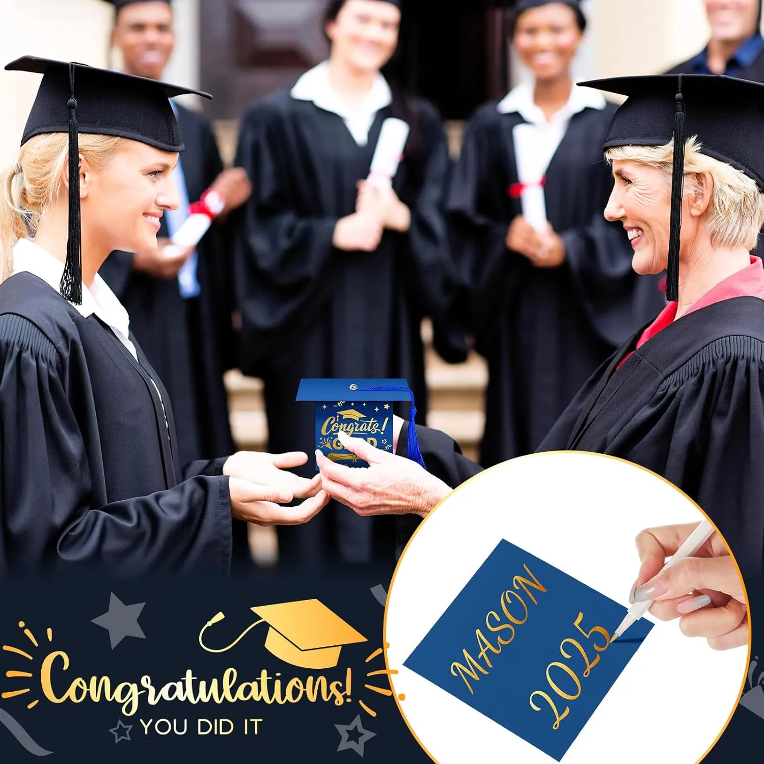 TaoBary 30 Pcs Graduation Cap Candy Box with Tassel Party Favors & Decorations - Blue