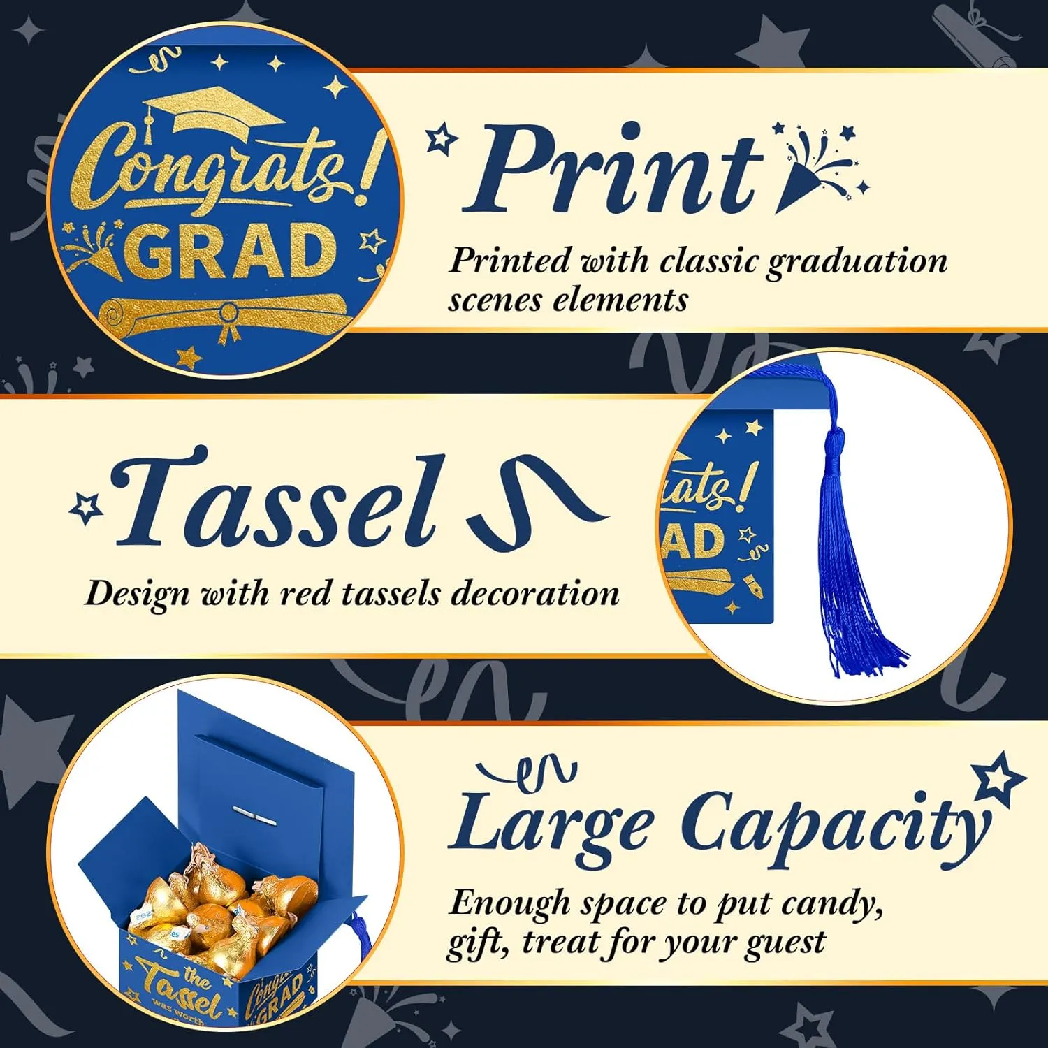 TaoBary 30 Pcs Graduation Cap Candy Box with Tassel Party Favors & Decorations - Blue