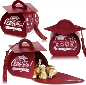 TaoBary 30 Pieces Graduation Cap Candy Box 2025 Graduation Prom Boxes Party Favors Treat with Tassel Centerpieces for Tables Decorations Grad Party Supplies(Maroon)
