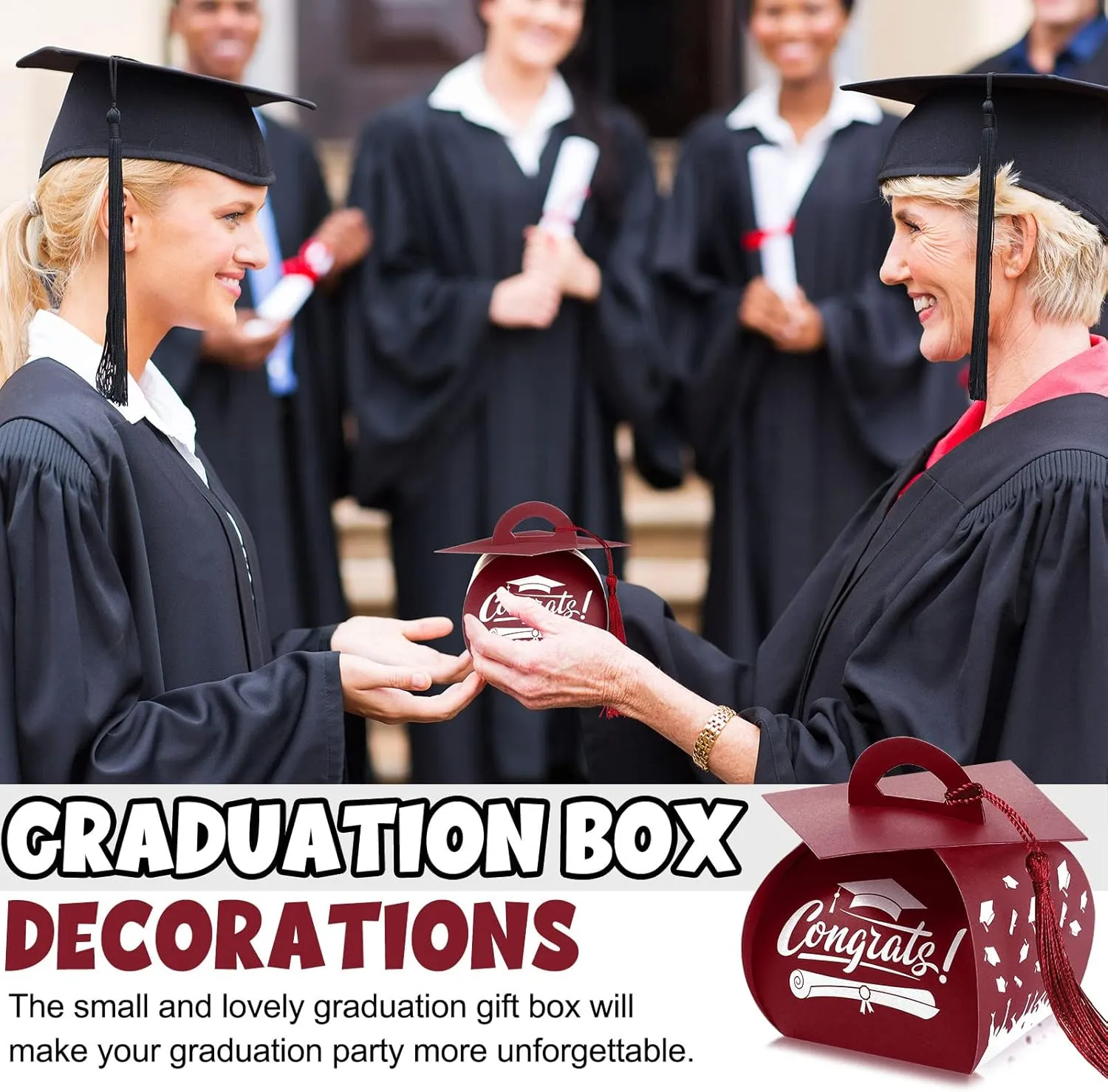 TaoBary 30 Pieces Graduation Cap Candy Box 2025 Graduation Prom Boxes Party Favors Treat with Tassel Centerpieces for Tables Decorations Grad Party Supplies(Maroon)