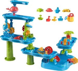 TEMI Toddler Water Table for Kids 3 4 5 6 7 8 Years Old, Rain Showers Pond Sand Water Table, 3-Tier 4 Areas Outdoor Sensory Table for Toddlers 3-5, Beach Summer Outside Toys for Age 3-8