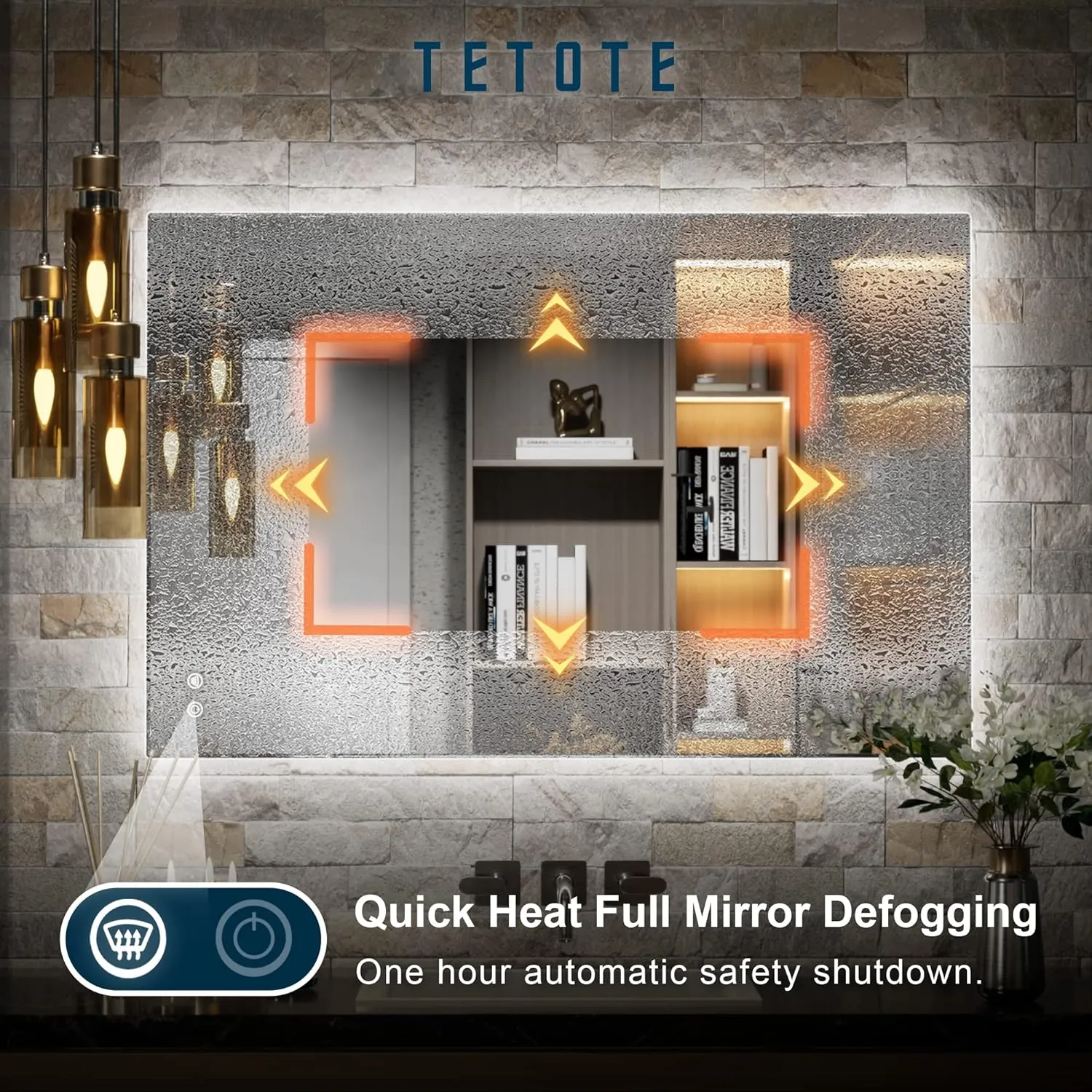 TETOTE 24 x 36 Inch LED Mirror Backlit Bathroom,Anti-Fog Mirror with Light,Dimmable,CRI90 ,IP54 Water Proof,Wall Mounted Vanity Lighted,Horizontal/Vertical