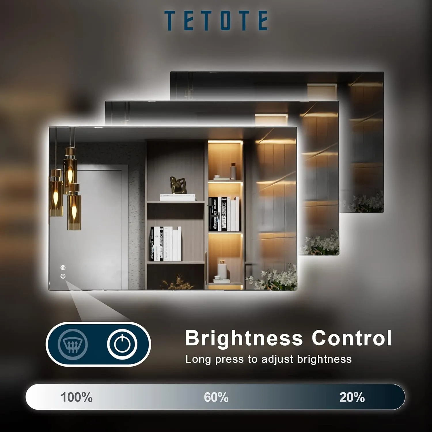 TETOTE 24 x 36 Inch LED Mirror Backlit Bathroom,Anti-Fog Mirror with Light,Dimmable,CRI90 ,IP54 Water Proof,Wall Mounted Vanity Lighted,Horizontal/Vertical