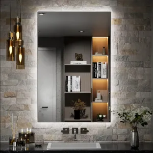 TETOTE 24 x 36 Inch LED Mirror Backlit Bathroom,Anti-Fog Mirror with Light,Dimmable,CRI90 ,IP54 Water Proof,Wall Mounted Vanity Lighted,Horizontal/Vertical