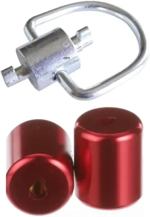 The HVAC Multi Key Tool & 2 Pink Brass 1/4 inch Refrigerant locking caps Safe guard your AC systems efficiency and the environment from lost or accidental Miss-Use. ECWB, Red