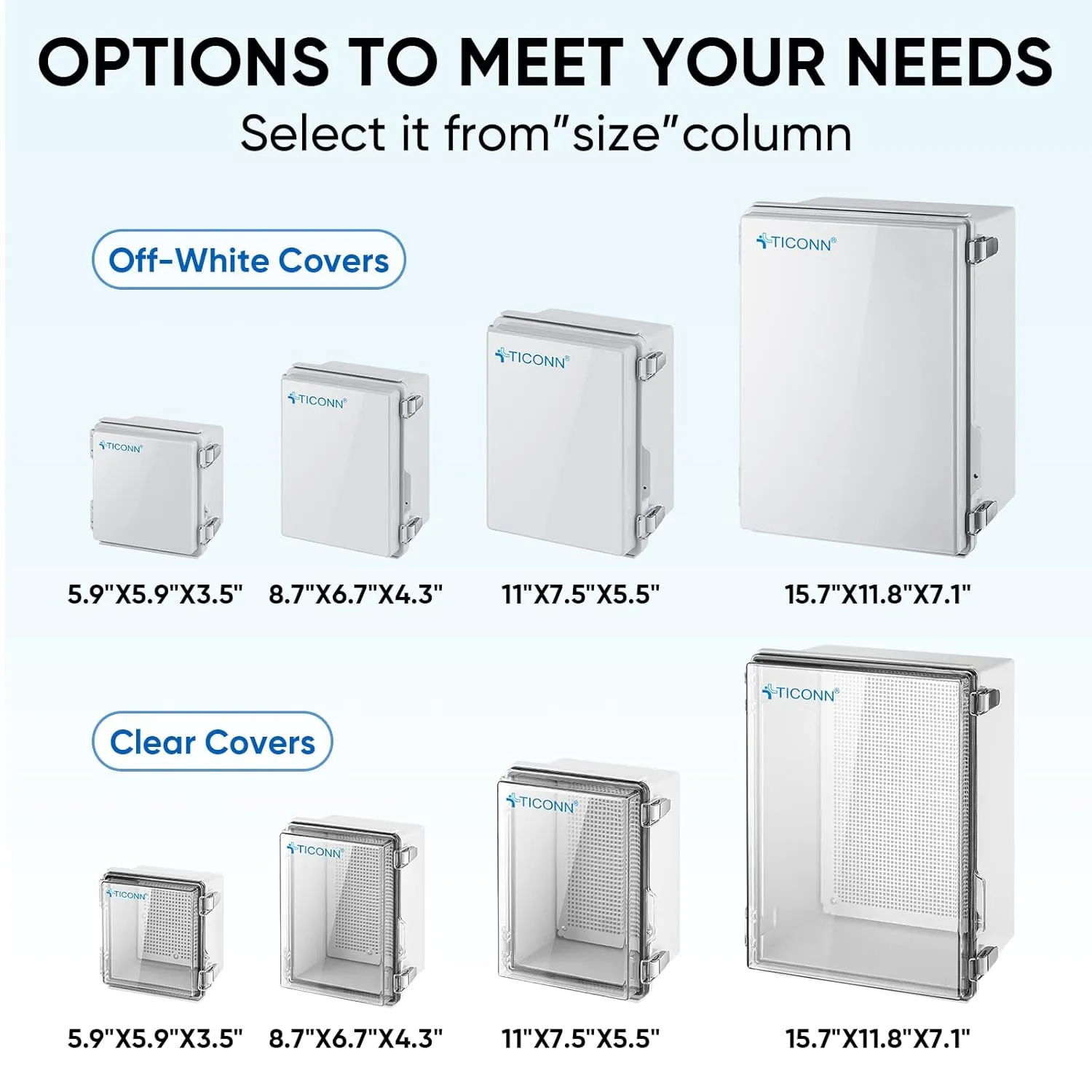 TICONN Waterproof Electrical Junction Box IP67 ABS Plastic Enclosure with Hinged Cover with Mounting Plate, Wall Brackets, Cable Glands (Off-White, 8.7"x6.7"x4.3")