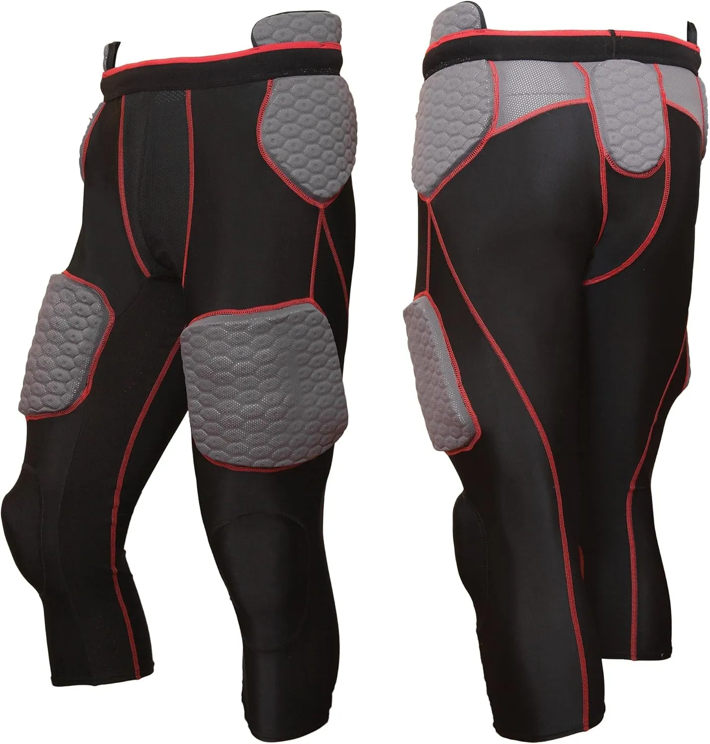 TIG7A Adult 7-Piece Integrated Girdle - Extended Length Football Girdle for Knee Protection - Built-in Pads on Tailbone, Thighs, and HIPS - Lightweight, Moisture-Wicking Fabric