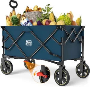 TIMBER RIDGE Collapsible Wagon Cart with Brakes, 200L Large Capacity Compact Portable Easy to Carry Folding Wagon, Utility Grocery Cart for Camping, Gardening, Shopping
