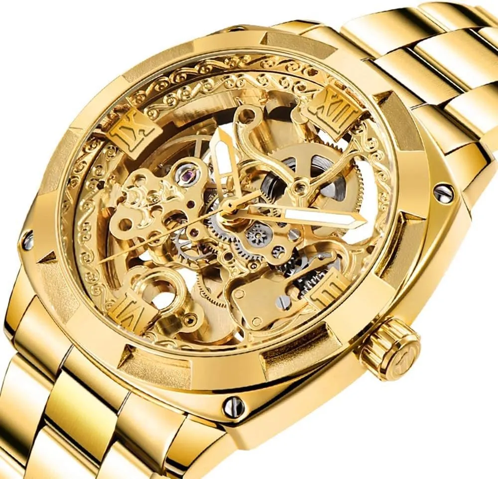 Tiong Mechanical Men's Watch Stainless Steel Automatic Skeleton Watch Waterproof Watches for Men Father’s Day Gift