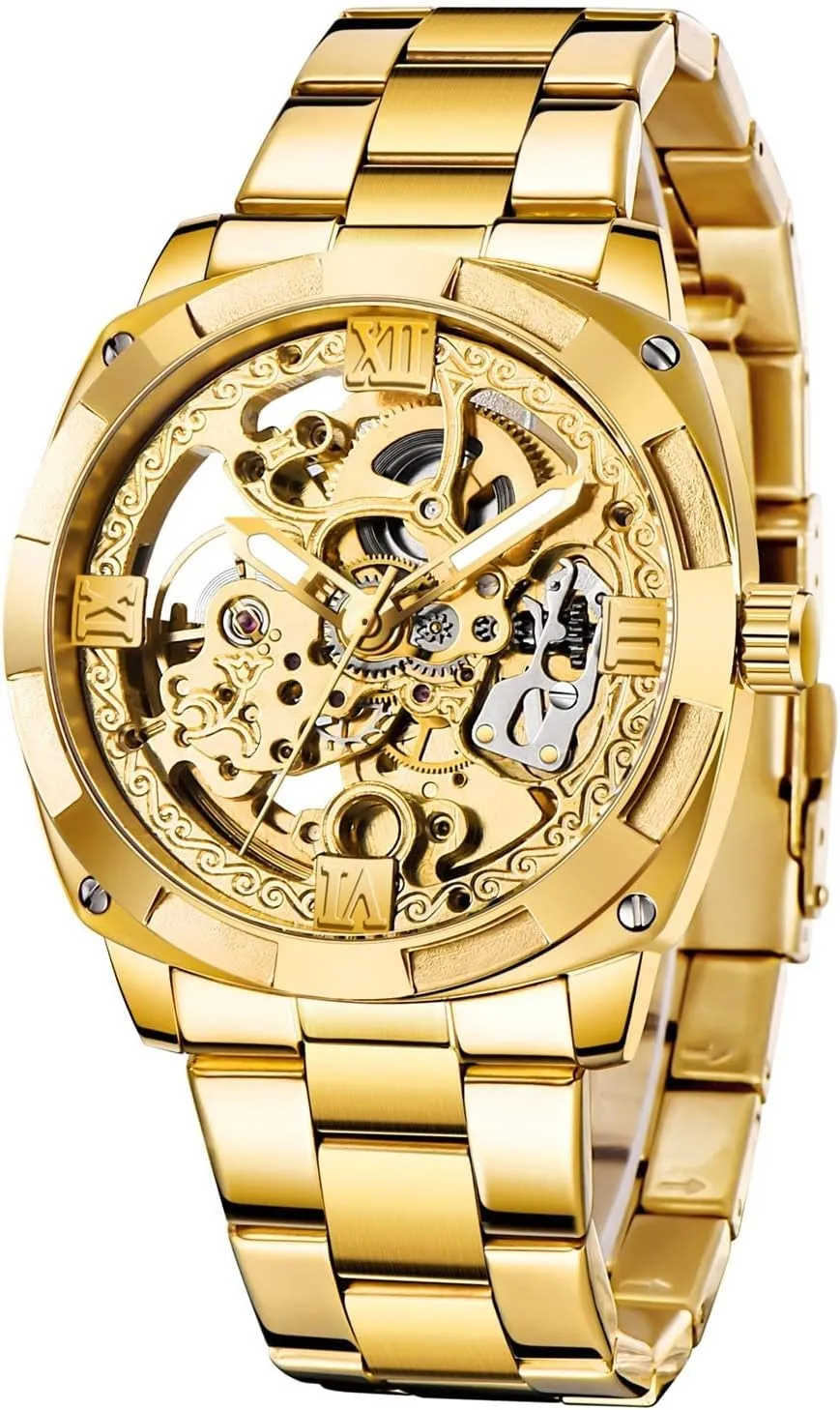 Tiong Mechanical Men's Watch Stainless Steel Automatic Skeleton Watch Waterproof Watches for Men Father’s Day Gift