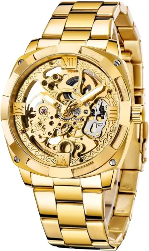 Tiong Mechanical Men's Watch Stainless Steel Automatic Skeleton Watch Waterproof Watches for Men Father’s Day Gift