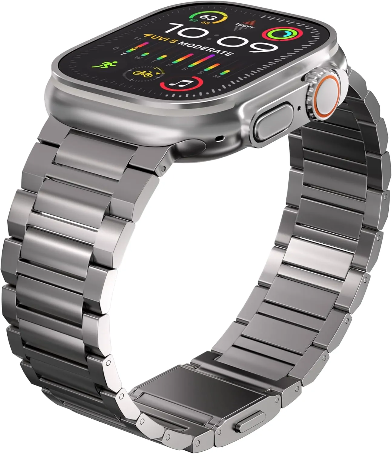 Titan G4 Titanium Band for Apple Watch Ultra 2/1 49mm in Natural & Black - Premium Bracelet With Magnet/Folding Buckle, Diamond Like Carbon Coating Scratch Proofing