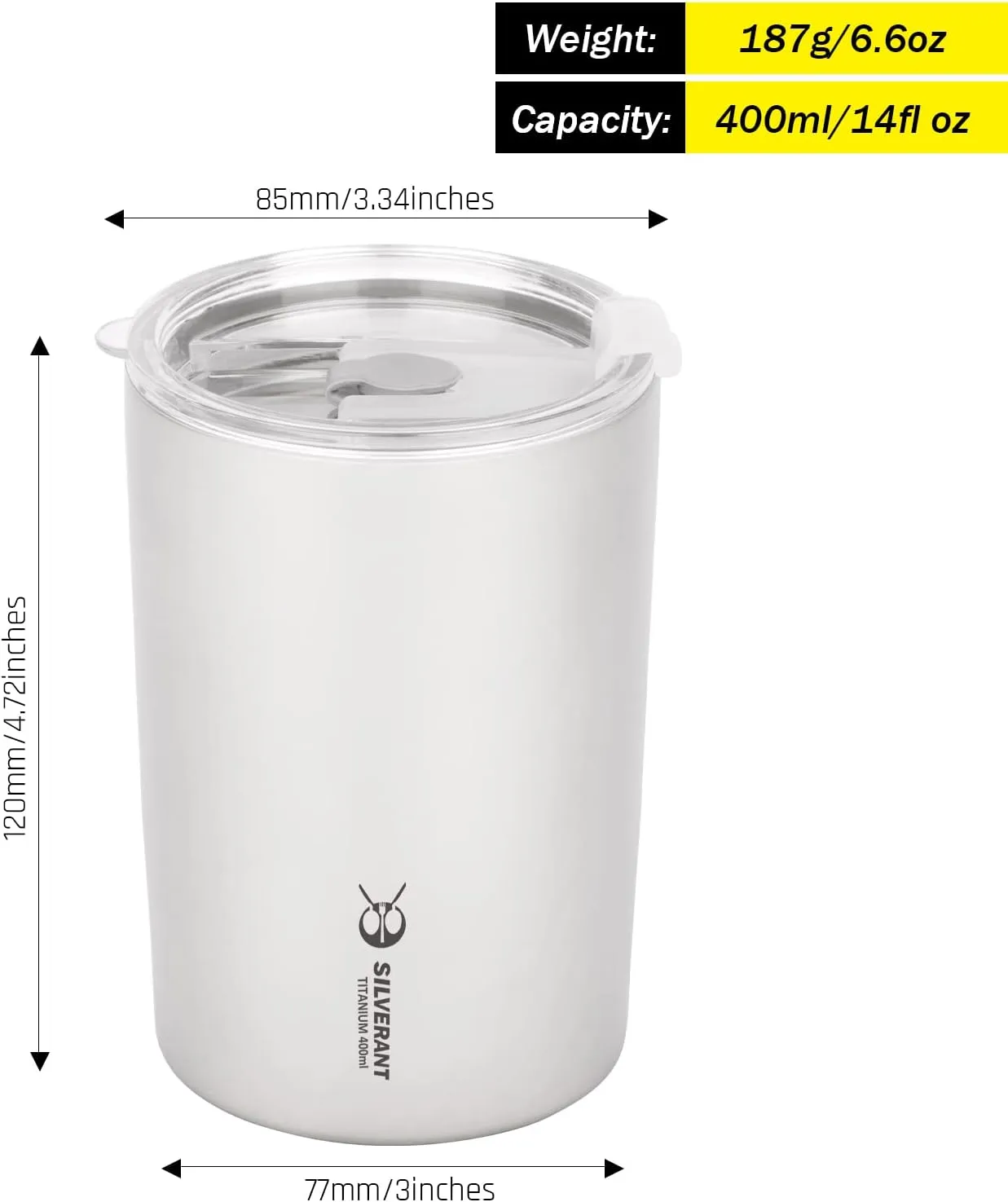 Titanium Ultralight 400ml/14 fl oz Double Wall Coffee Cup With Titanium Straw & Drawstring Case