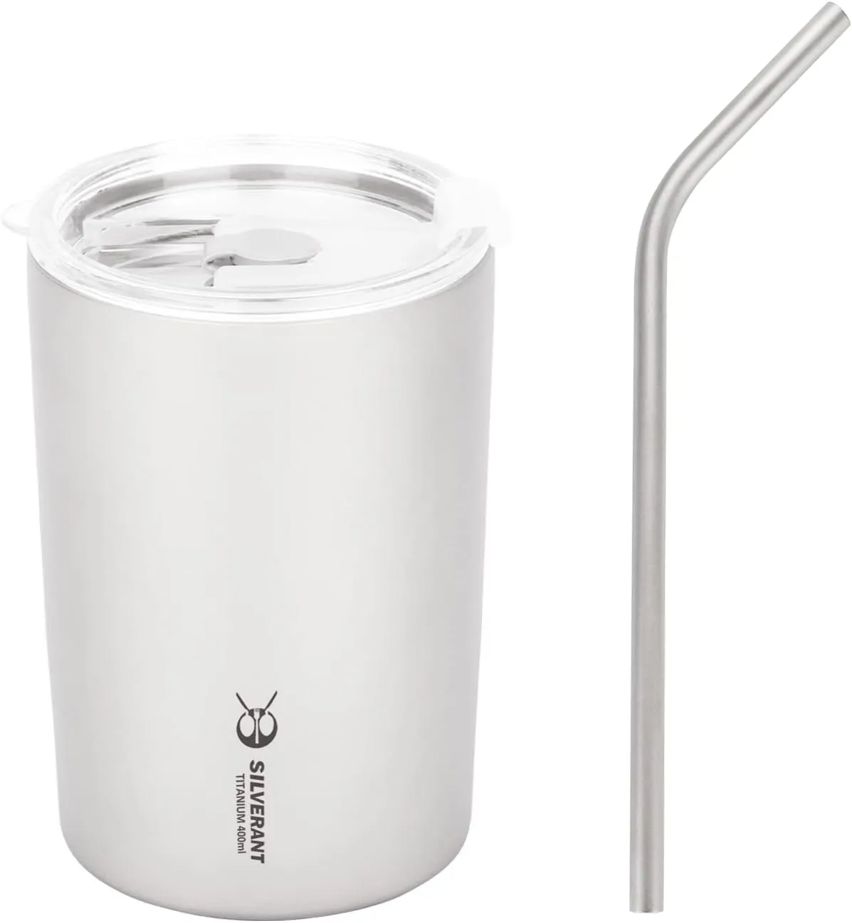 Titanium Ultralight 400ml/14 fl oz Double Wall Coffee Cup With Titanium Straw & Drawstring Case