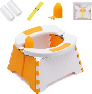 Toddler Portable Potty Training Seat for Kids Baby Foldable Toilet Child Travel Potty in Car Camping Potty Chair Seat for Indoor Outdoor, with 60 Disposable Bags
