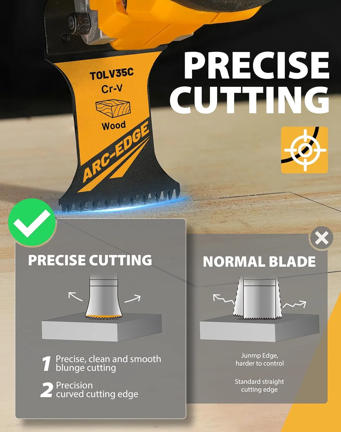 TOLESA Japanese Tooth Arc Edge Oscillating Saw Blades, 50PCS Oscillating Multitool Blades for Wood, Plastic Clean Cut