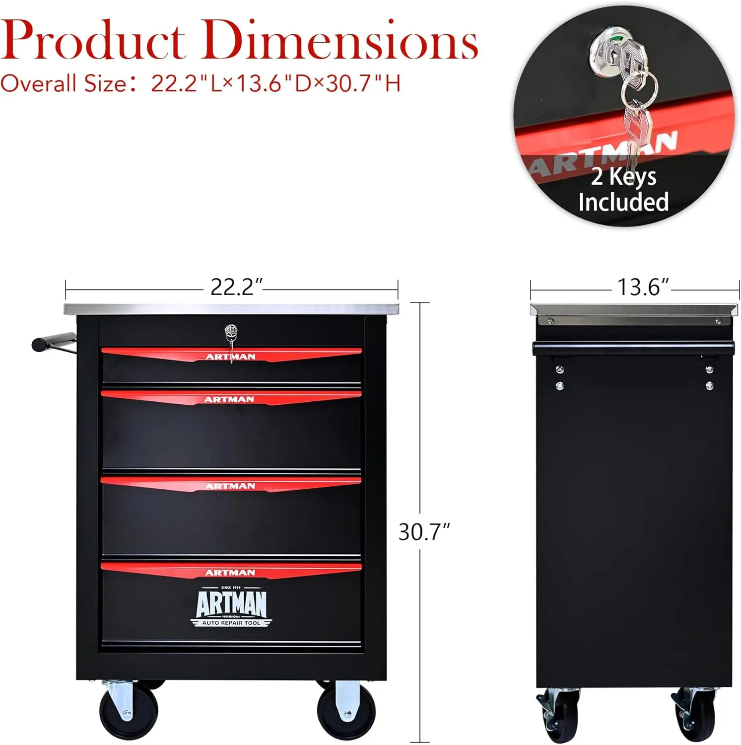 Tool Chest with Wheels 4 Drawers Rolling Tool Box, Metal Tool Cart with Extra 7 Tool Storage Boxes, Tool Chest Workbench Tool Storage Cabinet for Garage Workshop Warehouse Repair Shop