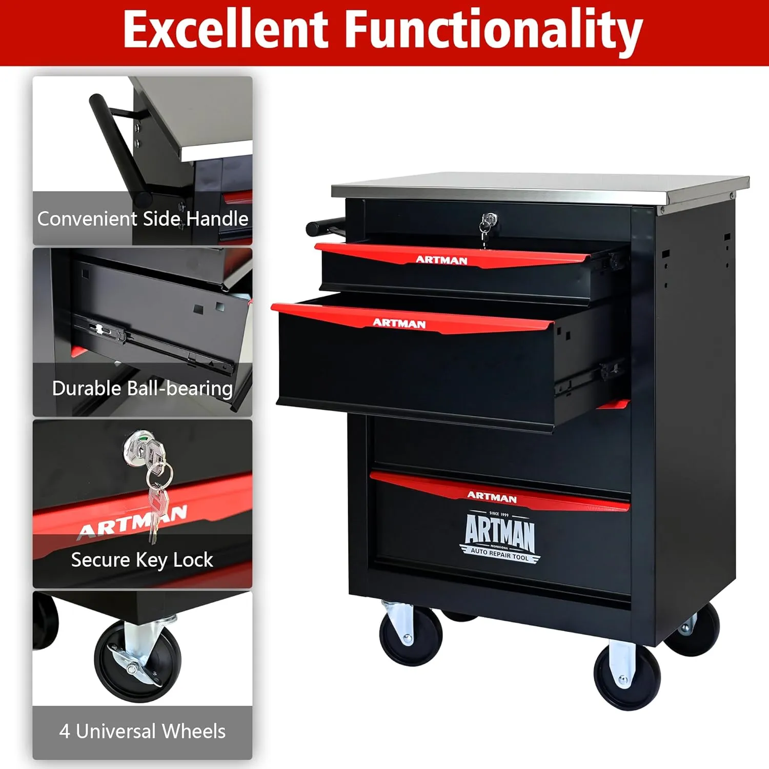 Tool Chest with Wheels 4 Drawers Rolling Tool Box, Metal Tool Cart with Extra 7 Tool Storage Boxes, Tool Chest Workbench Tool Storage Cabinet for Garage Workshop Warehouse Repair Shop