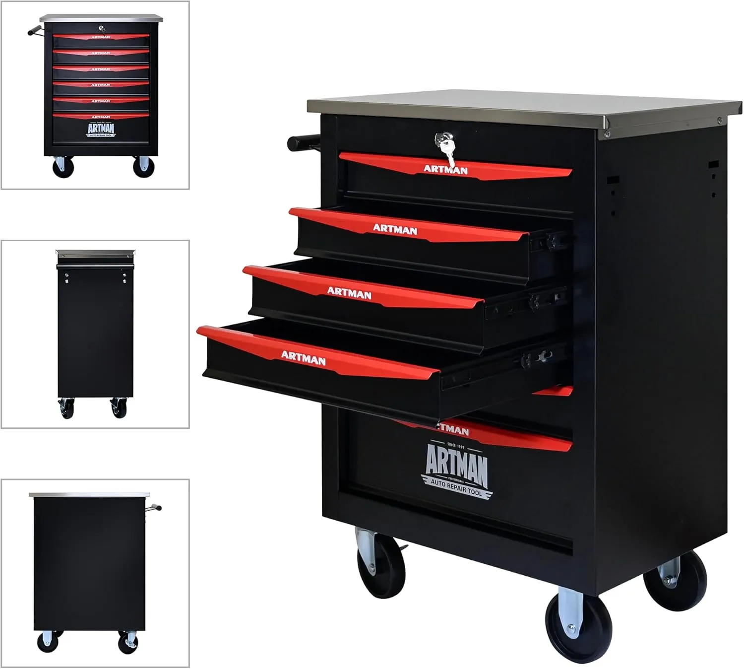 Tool Chest with Wheels 6 Drawers Rolling Tool Box, Metal Tool Cart with Extra 7 Tool Storage Boxes, Tool Chest Workbench Tool Storage Cabinet for Garage Workshop Warehouse Repair Shop