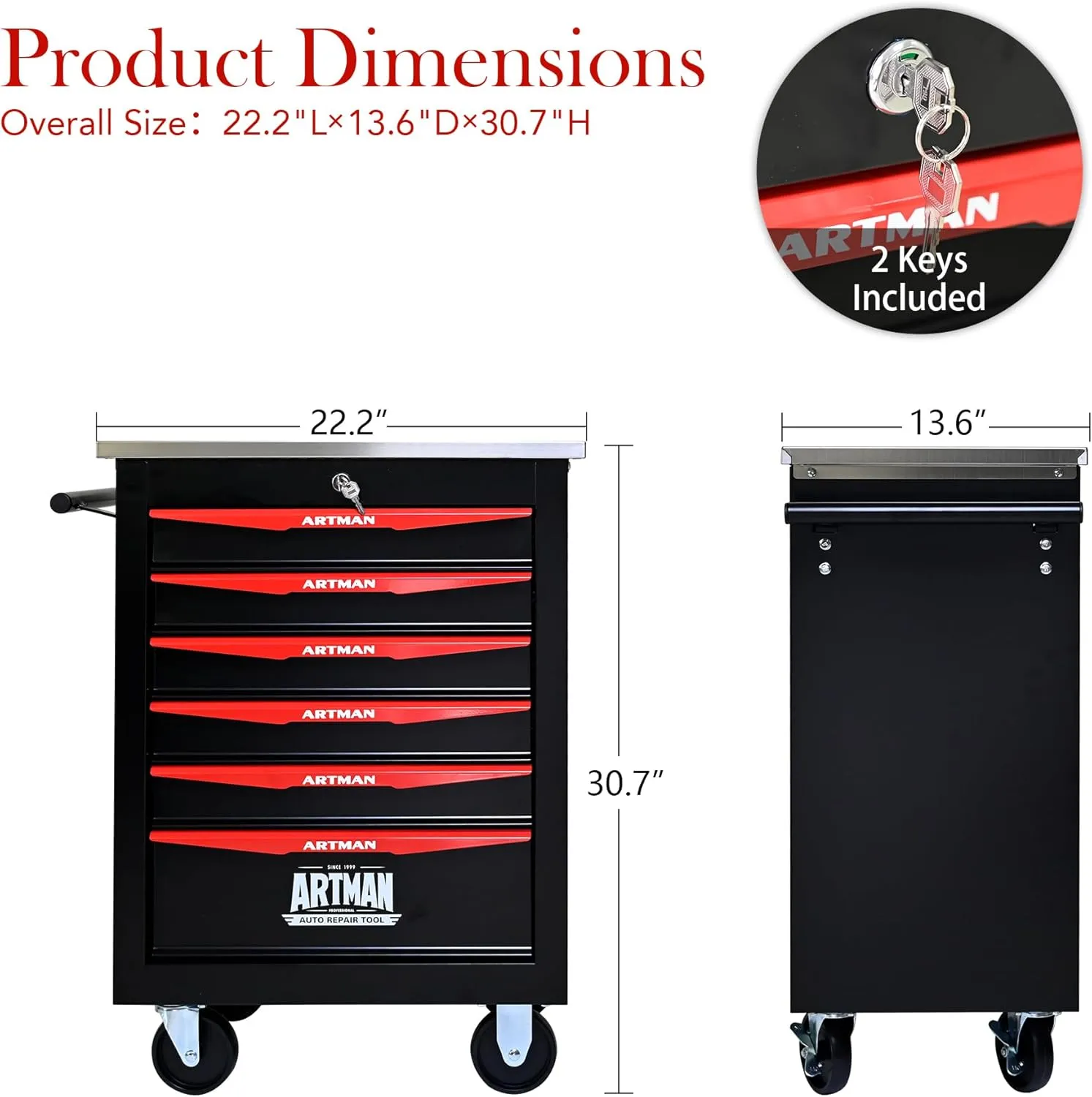 Tool Chest with Wheels 6 Drawers Rolling Tool Box, Metal Tool Cart with Extra 7 Tool Storage Boxes, Tool Chest Workbench Tool Storage Cabinet for Garage Workshop Warehouse Repair Shop