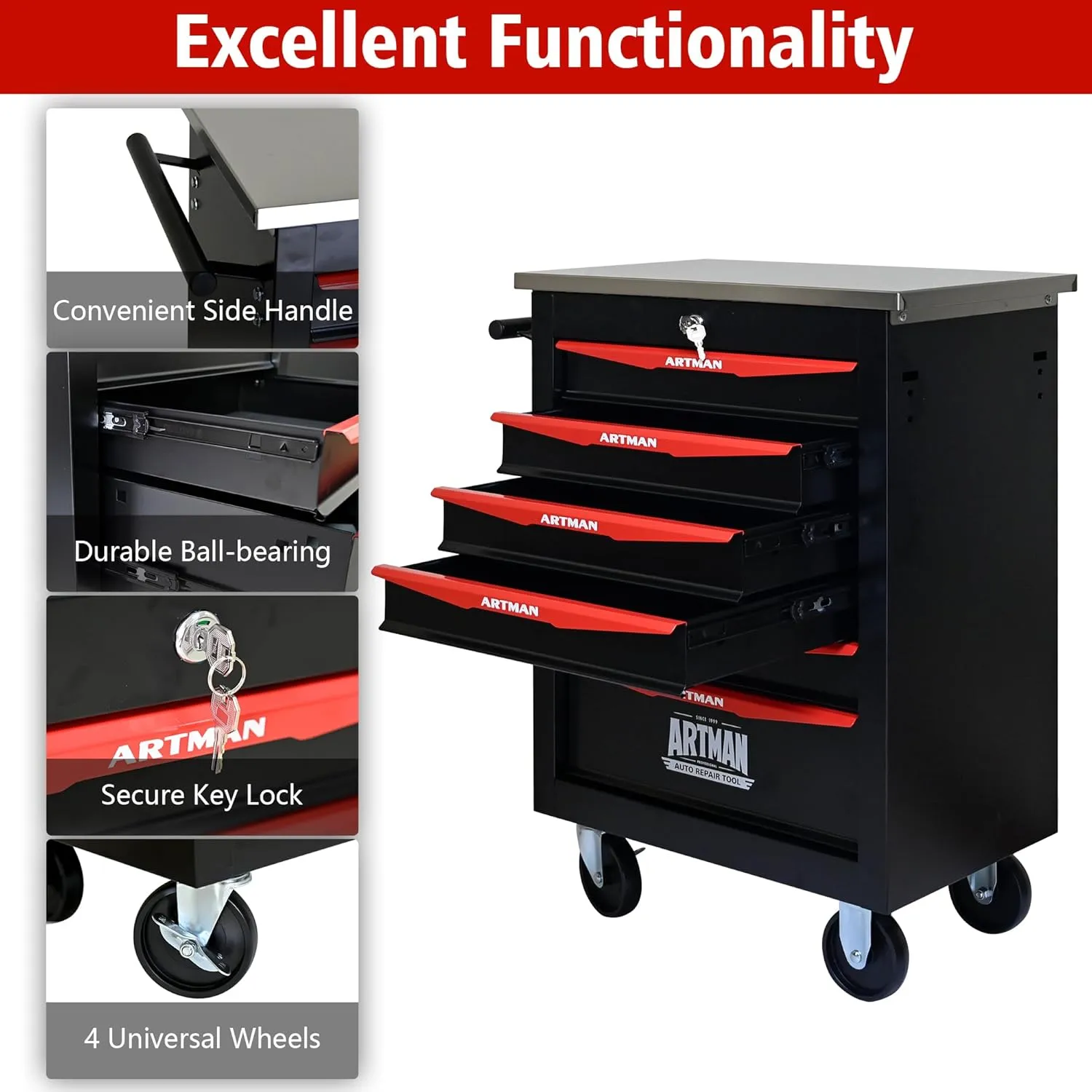 Tool Chest with Wheels 6 Drawers Rolling Tool Box, Metal Tool Cart with Extra 7 Tool Storage Boxes, Tool Chest Workbench Tool Storage Cabinet for Garage Workshop Warehouse Repair Shop