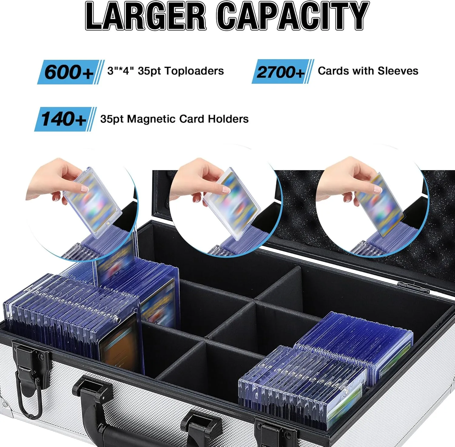 Toploader Storage Box for 3"*4" 35PT Toploaders, Waterproof, Anti-skid, Card Storage Box with Dividers, Fits Trading Cards and Sports Cards (Holds 600  Toploaders-BLUE)