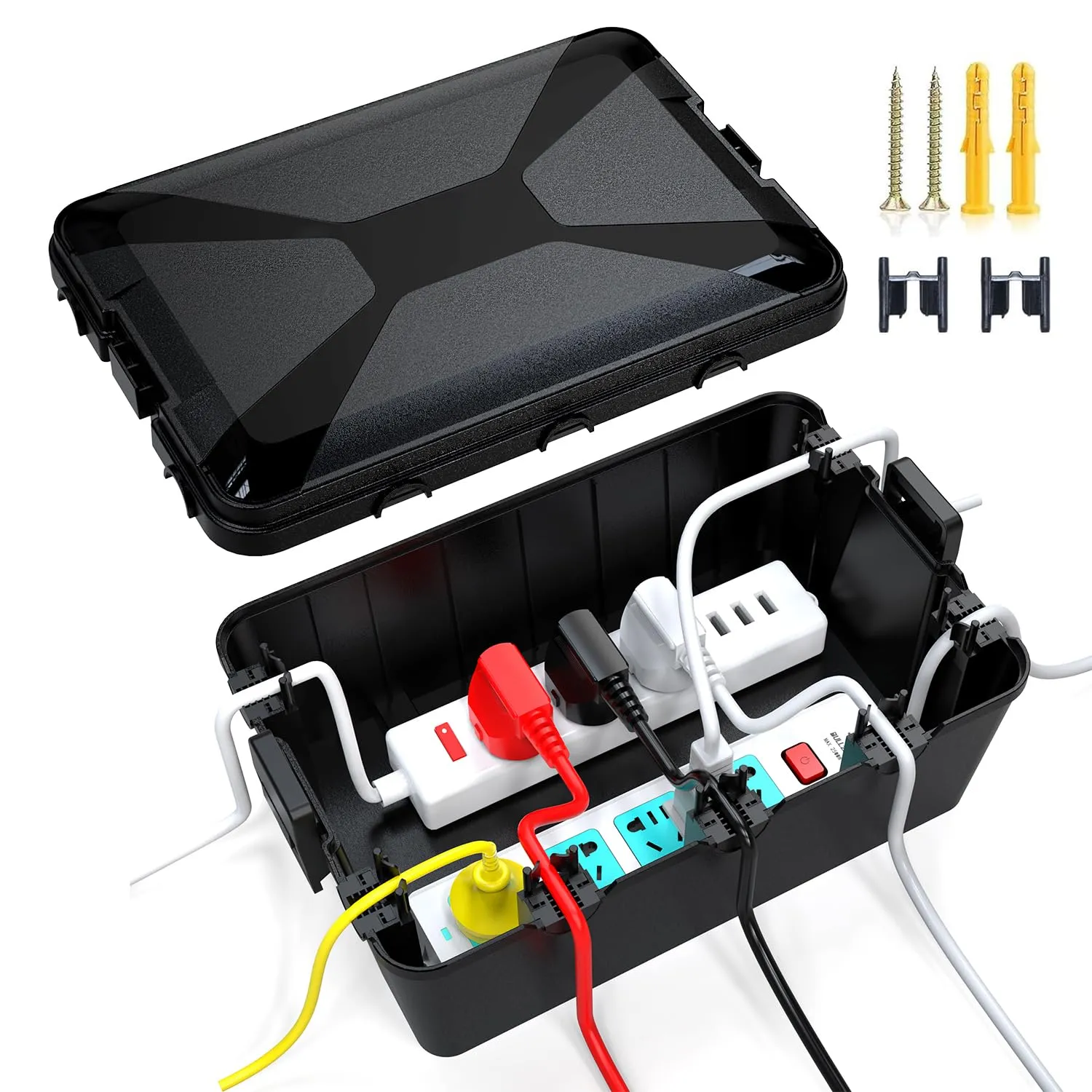 TOTUFY Large Outdoor Electrical Box Waterproof (12.9 x 8.3 x 5.2 inch), IP54 Weatherproof Extension Cord Cover with 7 Cable Seal Entry, Protect Power Strip, Timer Outlet Plug, Holiday Light, Black