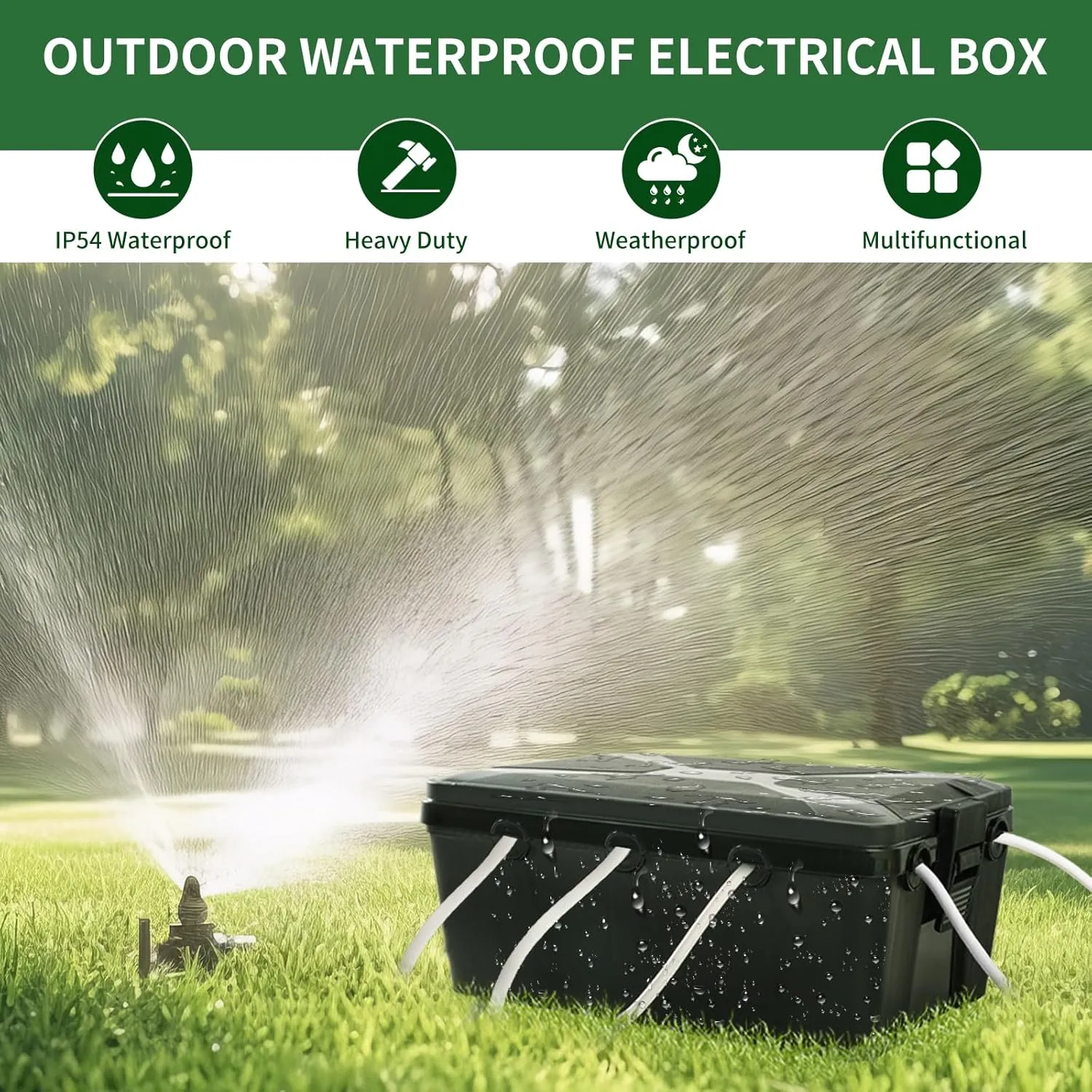 TOTUFY Large Outdoor Electrical Box Waterproof (12.9 x 8.3 x 5.2 inch), IP54 Weatherproof Extension Cord Cover with 7 Cable Seal Entry, Protect Power Strip, Timer Outlet Plug, Holiday Light, Black