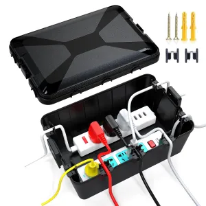 TOTUFY Large Outdoor Electrical Box Waterproof (12.9 x 8.3 x 5.2 inch), IP54 Weatherproof Extension Cord Cover with 7 Cable Seal Entry, Protect Power Strip, Timer Outlet Plug, Holiday Light, Black