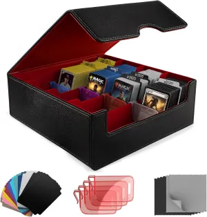 Trading Card Storage Box (3000  Cards Capacity) – Magnetic MTG Deck Box, Waterproof PU Leather, Thickened Material – Includes 24 Dividers, 4 Card Stands, 6 Cleaning Cloths – Card Box for TCG & YuGiOh