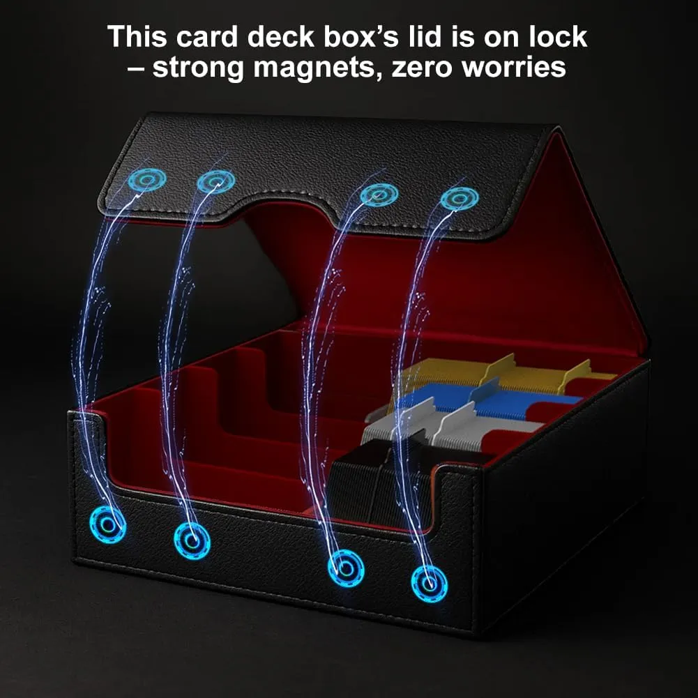 Trading Card Storage Box (3000  Cards Capacity) – Magnetic MTG Deck Box, Waterproof PU Leather, Thickened Material – Includes 24 Dividers, 4 Card Stands, 6 Cleaning Cloths – Card Box for TCG & YuGiOh