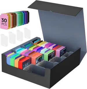 Trading Card Storage Box, Mtg Deck Box,Quadruple Card Storage Box Holds 3000  Cards,PU Leather Magnetic Closure Card Deck Box for Magic trading card box Commander Deck Box Mgt(Black and Grey)