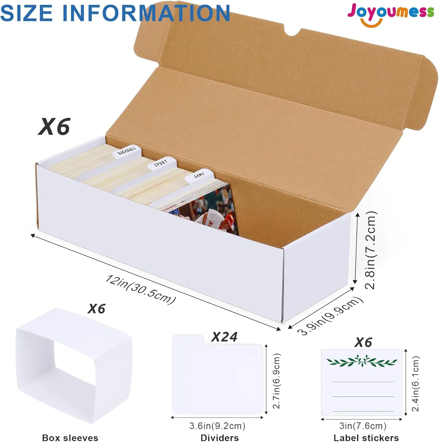 Trading Card Storage Box with Dividers, Cardboard Cards Organizer Box for Baseball, Sports, Game, Playing Card Collection, pack of 6, White&Brown