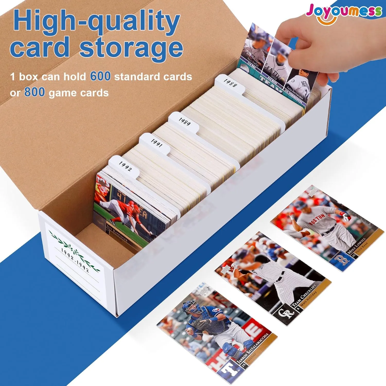 Trading Card Storage Box with Dividers, Cardboard Cards Organizer Box for Baseball, Sports, Game, Playing Card Collection, pack of 6, White&Brown