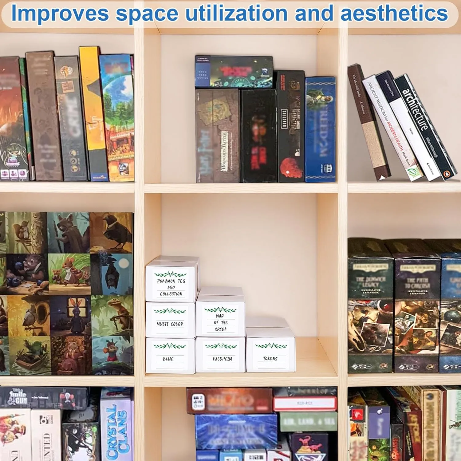 Trading Card Storage Box with Dividers, Cardboard Cards Organizer Box for Baseball, Sports, Game, Playing Card Collection, pack of 6, White&Brown