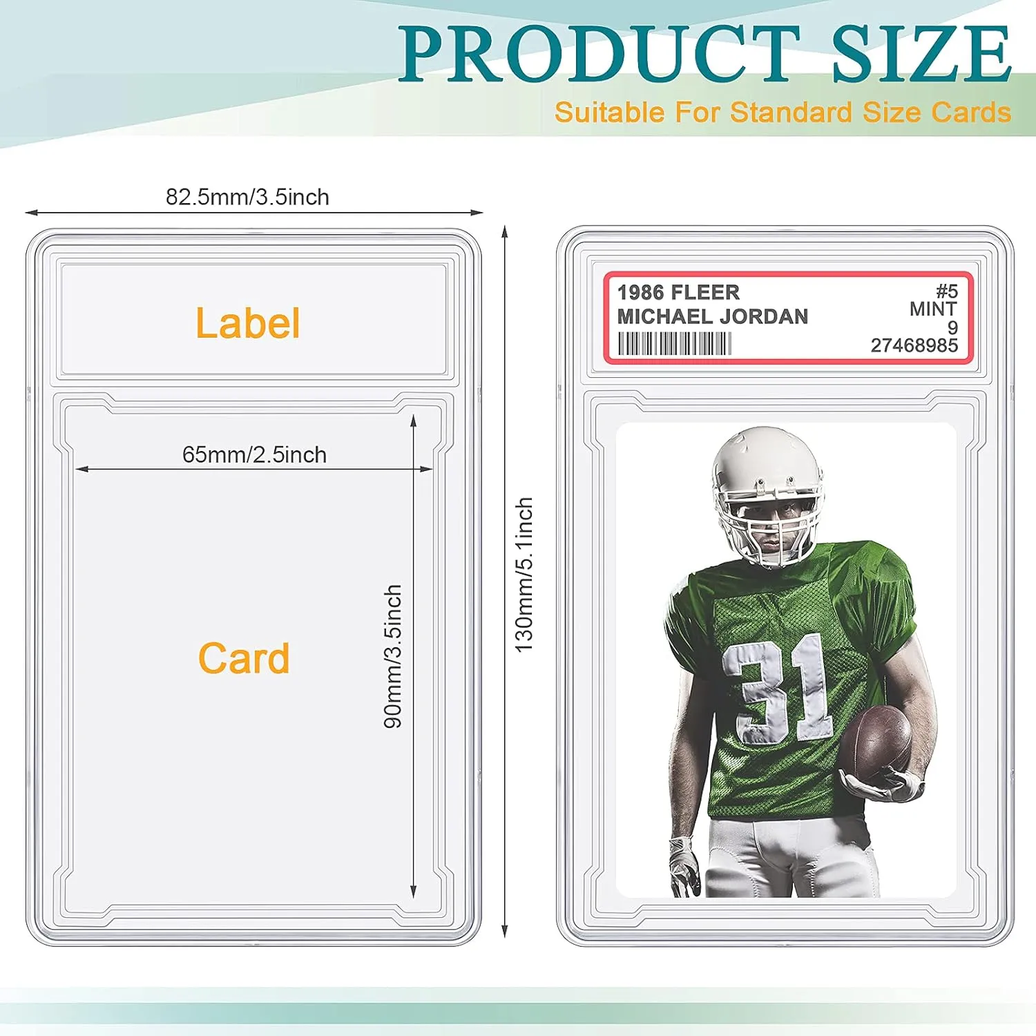 Trading Cards Protector Case Acrylic Clear Baseball Card Holders with Label Position Hard Card Sleeves Small Sturdy Storage Box for Card Standard Collector Sport Game Grade Card Case (6 Pieces)