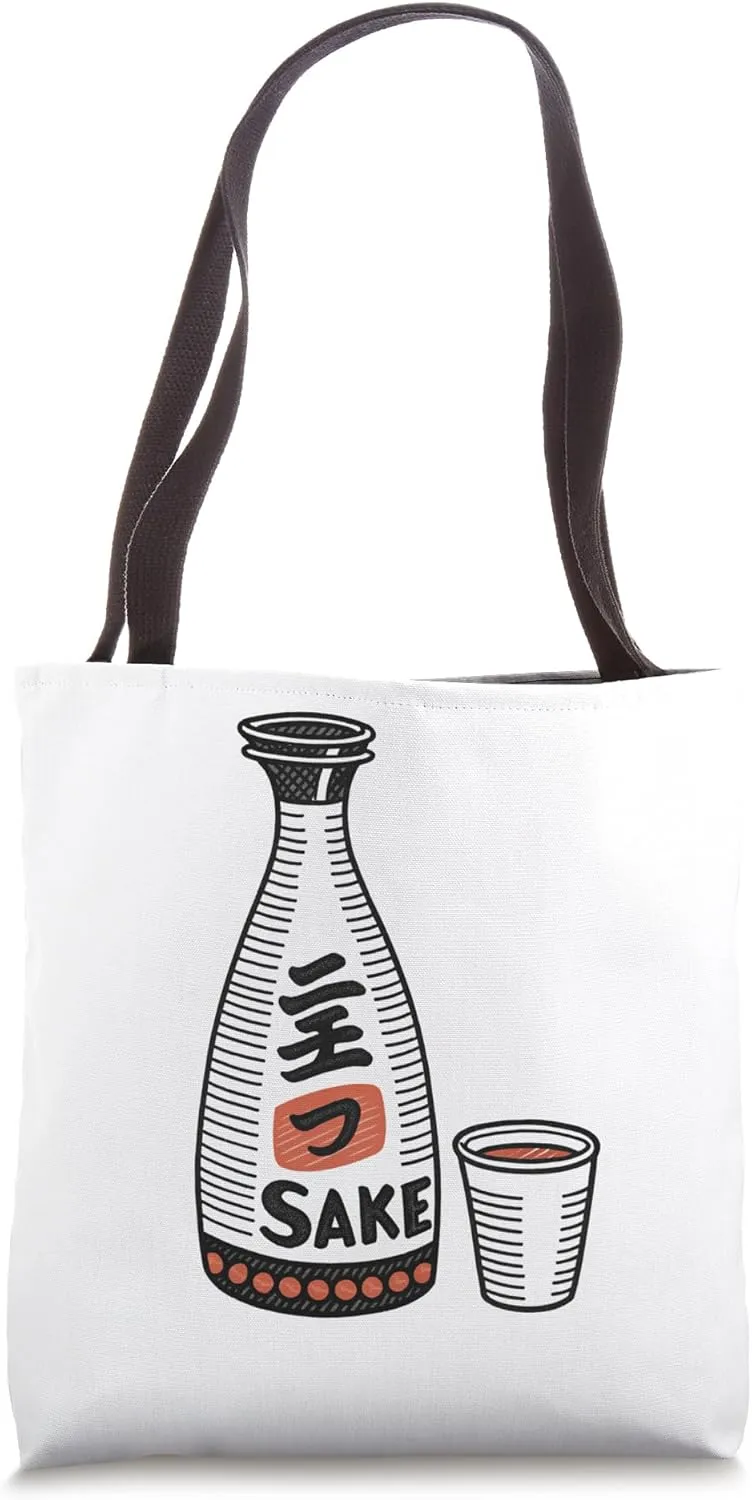 Traditional Japanese Sake Bottle and Cup Tote Bag