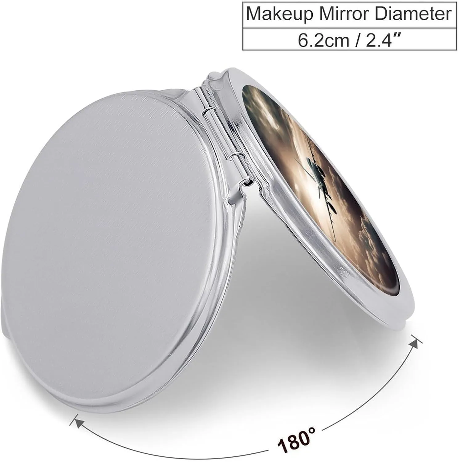 Travel Compact Makeup Mirror Cute Pocket Round Folding Mirror Airplane Flying in The Air Printed Portable 2 X 1x Magnification Makeup Mirror, Ideal for Handbag, Girls Gift