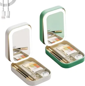 Travel Makeup Mirror,New Portable LED Mirror with Storage,Foldable Travel Makeup Bag, Folding Integrated Jewelry Box